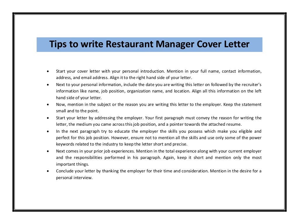 cover letter for restaurant manager