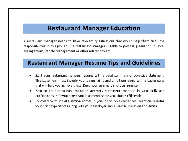 Restaurant manager resume sample pdf