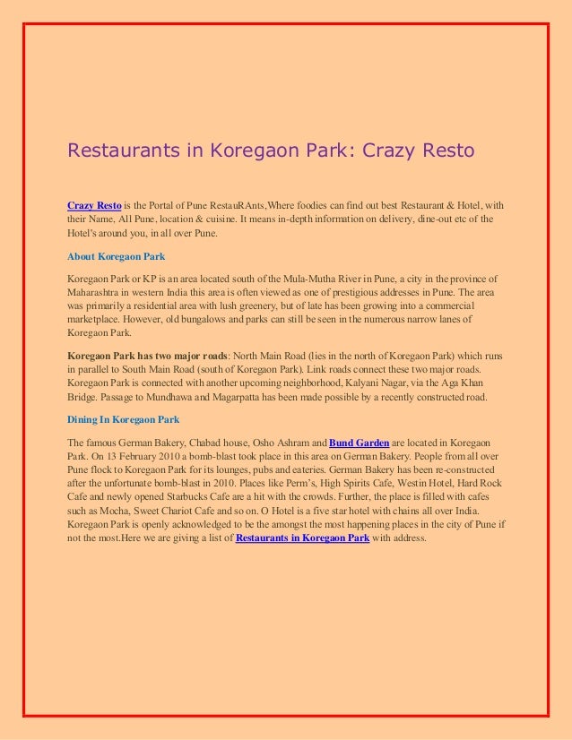 Restaurants In Koregaon Park