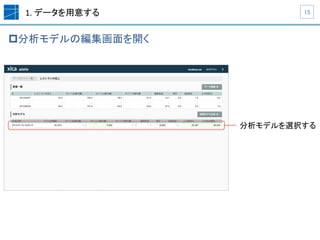 1.	
  データを用意する	
p 分析モデルの編集画面を開く	
  
15	
分析モデルを選択する	
 