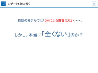 2.	
  データを読み解く	
初期のモデルでは「DMによる影響はない」・・・。	
  
	
  
しかし、本当に「全くない」のか？	
  
26	
 