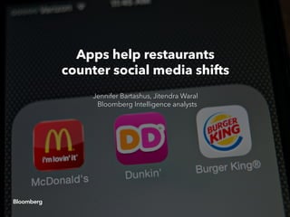 Apps help restaurants
counter social media shifts
Jennifer Bartashus, Jitendra Waral
Bloomberg Intelligence analysts
 