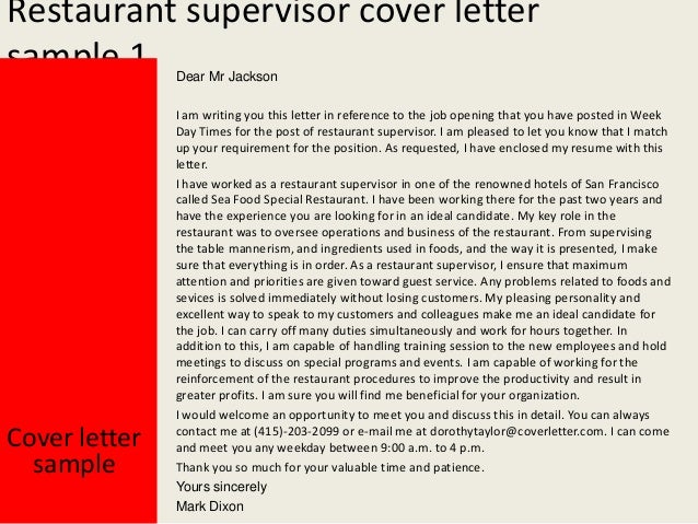Examples of restaurant manager cover letters