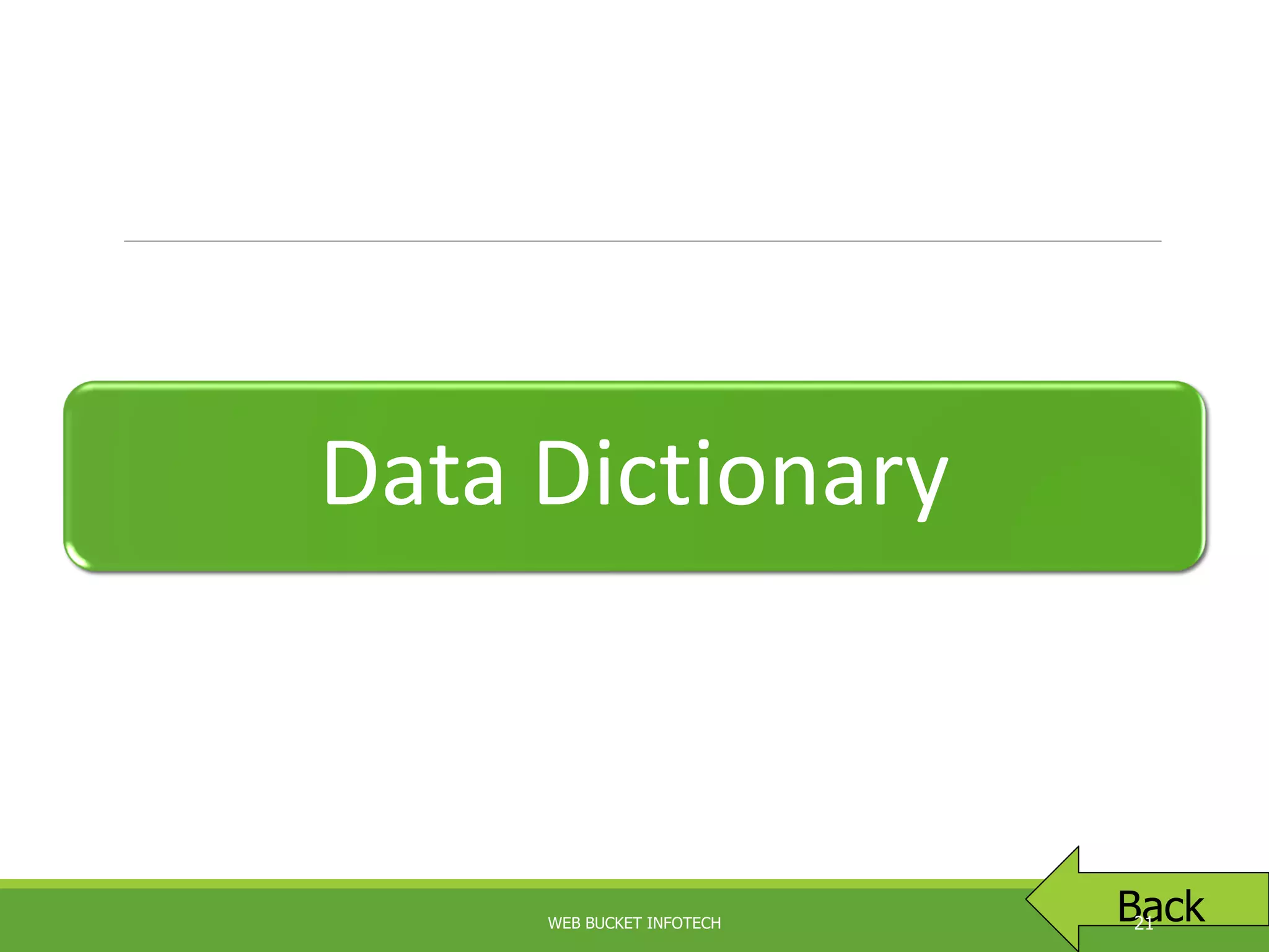 Data Dictionary
BackWEB BUCKET INFOTECH 21
 