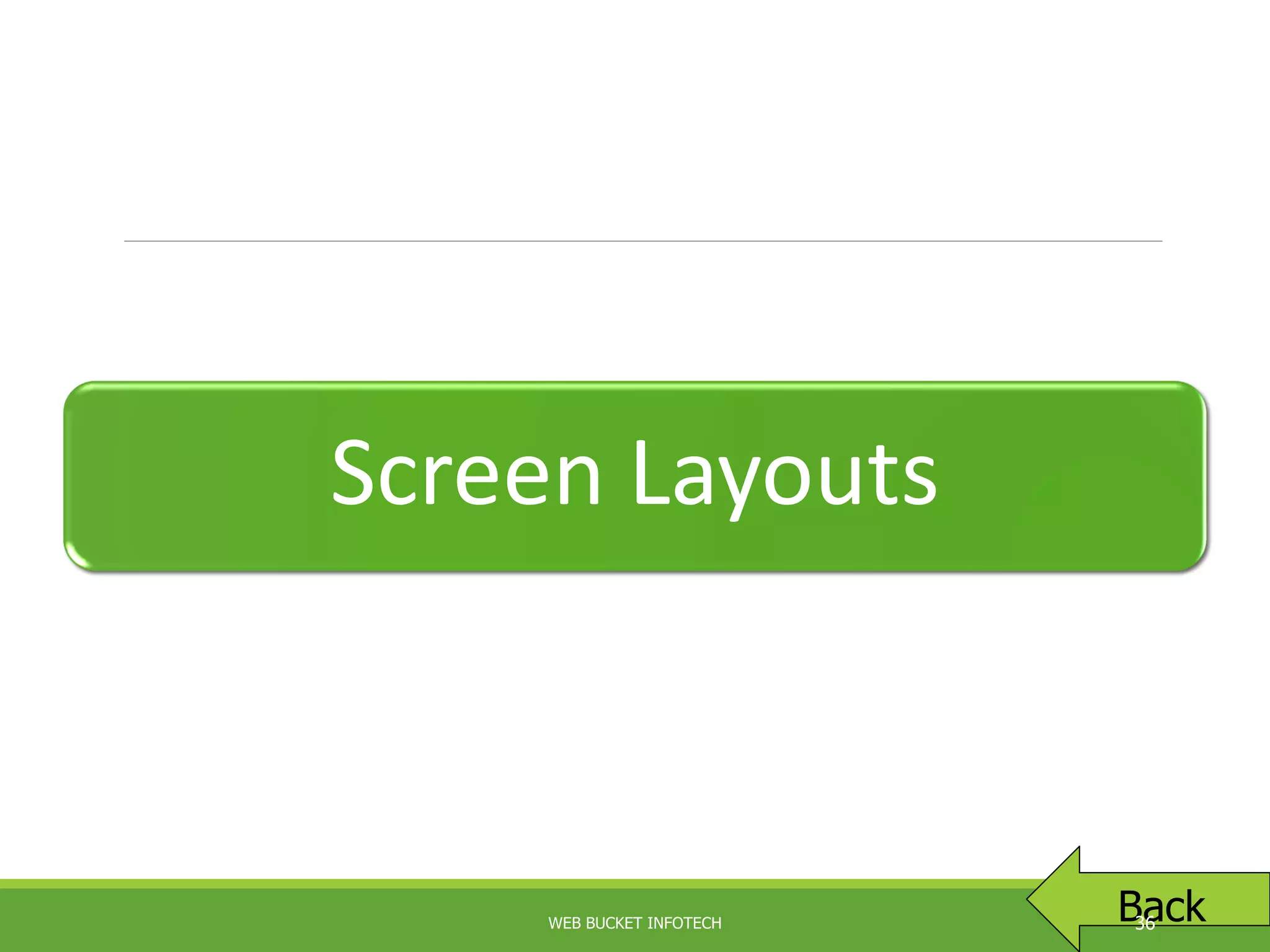 Screen Layouts
BackWEB BUCKET INFOTECH 36
 