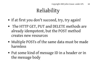 Copyright 2005 John Cowan under GPL   68


                    Reliability
●   If at first you don't succeed, try, try aga...