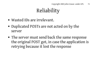Copyright 2005 John Cowan under GPL   71


                   Reliability
●   Wasted IDs are irrelevant.
●   Duplicated PO...