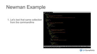 INSERT PHOTO ON TOP
Newman Example
1. Let’s test that same collection
from the commandline
 