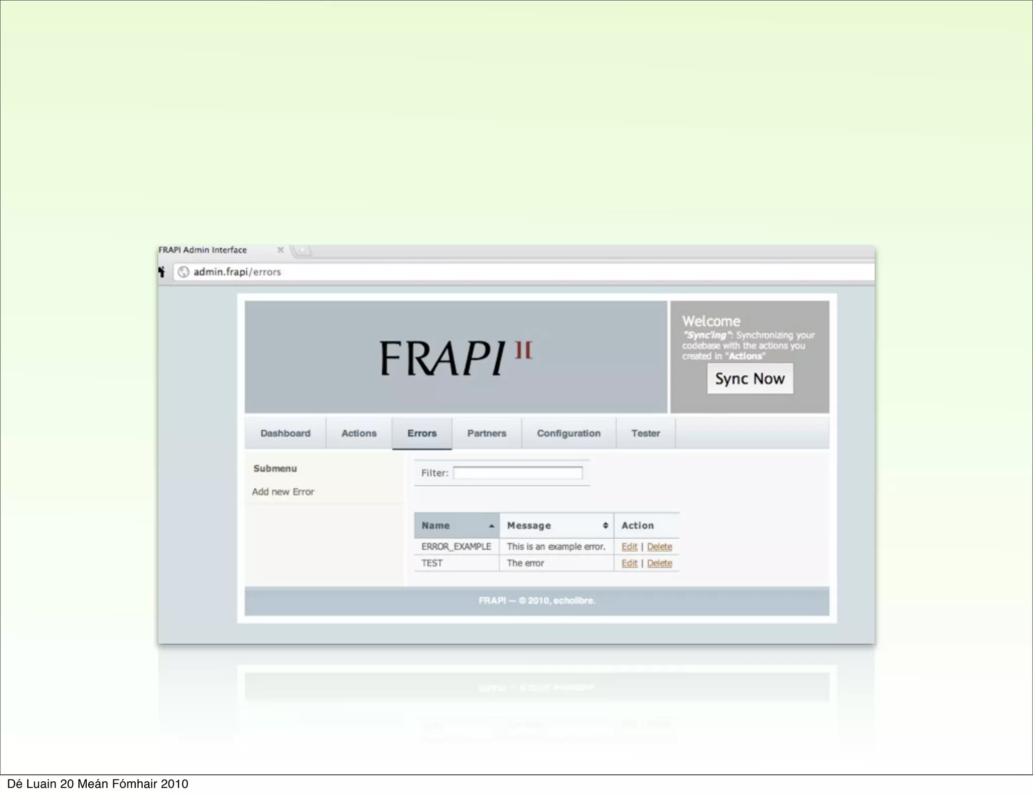 Dé Luain 20 Meán Fómhair 2010
 