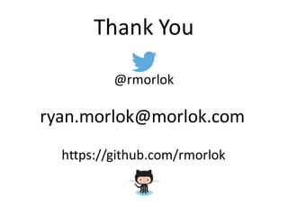 Thank	You
@rmorlok
ryan.morlok@morlok.com
https://github.com/rmorlok
 