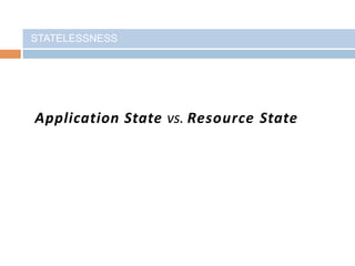 STATELESSNESS
Application State vs. Resource State
 