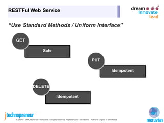 REST: Core Concept “ Representations have URLs” Uniform Resource Locators  describe how to get to a representation of a resource, they include protocol, hostname, path and extra information. RESOURCE U R I REPRESENTATION REPRESENTATION URL URL URL 