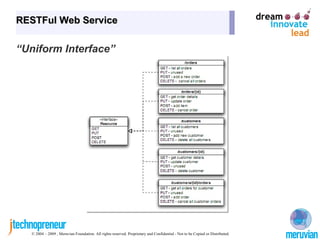 RESTFul Web Service “ Use Standard Methods / Uniform Interface” Safe GET Idempotent PUT Idempotent DELETE 
