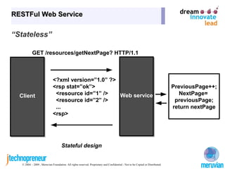 RESTFul Web Service “ Use Standard Methods / Uniform Interface” Safe method # There are no side-effects # The requested resource stays unmodiﬁed Idempotent # Issuing the same request multiple times yields the same result 