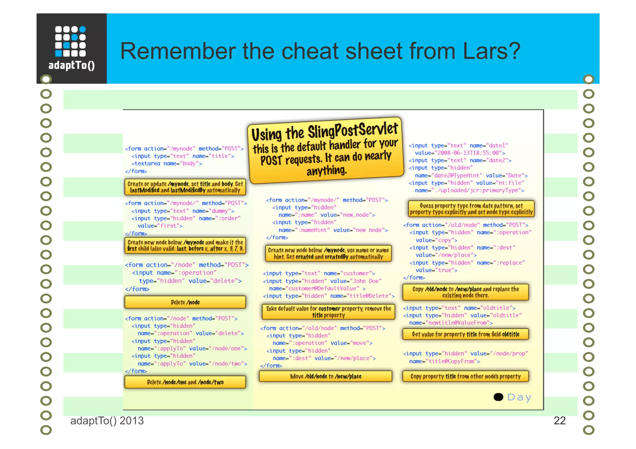 Remember the cheat sheet from Lars?
adaptTo() 2013 22
 