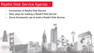 • Introduction of Restful Web Service
• Main steps for building a Restful Web Service
• Some frameworks use to build a Restful Web Service
Restful Web Service Agenda
 