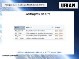 UFO APIPrincipais casos da Ufologia Mundial em ReSTFul!
Mensagens de erro
http://en.wikipedia.org/wiki/List_of_HTTP_status_codes
 