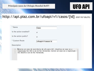 UFO APIPrincipais casos da Ufologia Mundial ReST!
http://api.piaz.com.br/ufoapi/v1/casos/{id} (POST PUT DELETE)
 