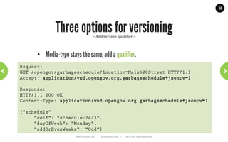 34




                          Case: eBay
                     ~	
  API	
  should	
  guide	
  the	
  user	
  ~	
  


                                                                                                             Common scenario: bidding on item
                                                                                                             1.  Add	
  item	
  to	
  watch	
  list:	
  keep	
  
                                                                                                                 track	
  of	
  the	
  item.	
  
                                                                                                                 	
  
                                                                                                             2.  Get	
  user	
  details:	
  `ind	
  out	
  more	
  
                                                                                                                 about	
  the	
  buyer.	
  
                                                                                                                 	
  
                                                                                                             3.  Get	
  user	
  feedback:	
  is	
  seller	
  
                                                                                                                 trustworthy?	
  
                                                                                                                 	
  
                                                                                                             4.  Make	
  a	
  bid:	
  place	
  a	
  bid	
  for	
  the	
  
                                                                                                                 item.	
  


WWW.JPOINT.NL	
  	
  	
  	
  	
  |	
  	
  	
  	
  	
  JOS@JPOINT.NL	
  	
  	
  	
  |	
  	
  	
  	
  	
  TWITTER:	
  @JOSDIRKSEN	
  
 