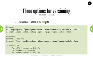 35




eBay: API should help the client
             ~	
  just	
  like	
  a	
  browser	
  does	
  using	
  links	
  ~	
  




      WWW.JPOINT.NL	
  	
  	
  	
  	
  |	
  	
  	
  	
  	
  JOS@JPOINT.NL	
  	
  	
  	
  |	
  	
  	
  	
  	
  TWITTER:	
  @JOSDIRKSEN	
  
 