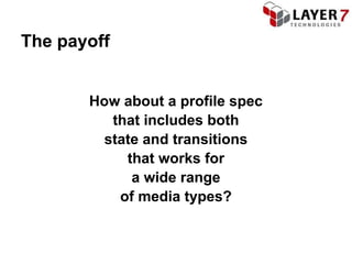 The payoff


       How about a profile spec
          that includes both
         state and transitions
            that works for
             a wide range
           of media types?
 
