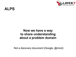 ALPS




         Now we have a way
       to share understanding
       about a problem domain


   Not a discovery document (Google, @mnot)
 
