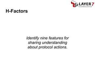H-Factors




        Identify nine features for
         sharing understanding
         about protocol actions.
 
