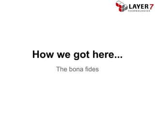 How we got here...
    The bona fides
 