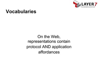 Vocabularies




              On the Web,
         representations contain
        protocol AND application
               affordances
 