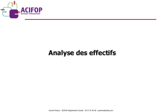 Analyse des effectifs Vincent Pereira – ACIFOP Département Conseil - 05 57 25 40 46- v.pereira@acifop.com  