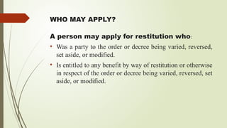 Restitution Examples RESTITUTION and CAVEAT PPT.pptx cpc law school | PPTX