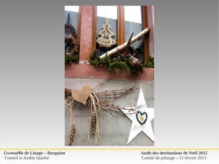 Gwenaëlle de Linage – Burguion   Audit des destinations de Noël 2012
Conseil et Audits Qualité        Comité de pilotage – 11 février 2013
 