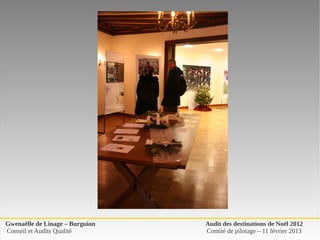 Gwenaëlle de Linage – Burguion   Audit des destinations de Noël 2012
Conseil et Audits Qualité        Comité de pilotage – 11 février 2013
 