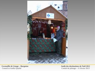 Gwenaëlle de Linage – Burguion   Audit des destinations de Noël 2012
Conseil et Audits Qualité        Comité de pilotage – 11 février 2013
 