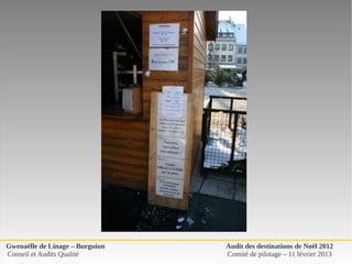 Gwenaëlle de Linage – Burguion   Audit des destinations de Noël 2012
Conseil et Audits Qualité        Comité de pilotage – 11 février 2013
 