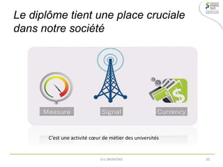 Le diplôme tient une place cruciale
dans notre société
C’est une activité cœur de métier des universités
Eric BRIANTAIS 20
 