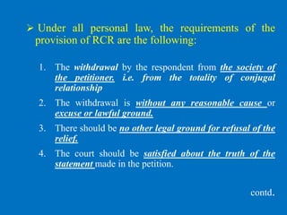Restitution of conjugal rights a comparativestudy | PPTX
