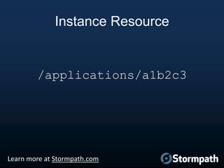 Instance Resource

/applications/a1b2c3

Learn more at Stormpath.com

 
