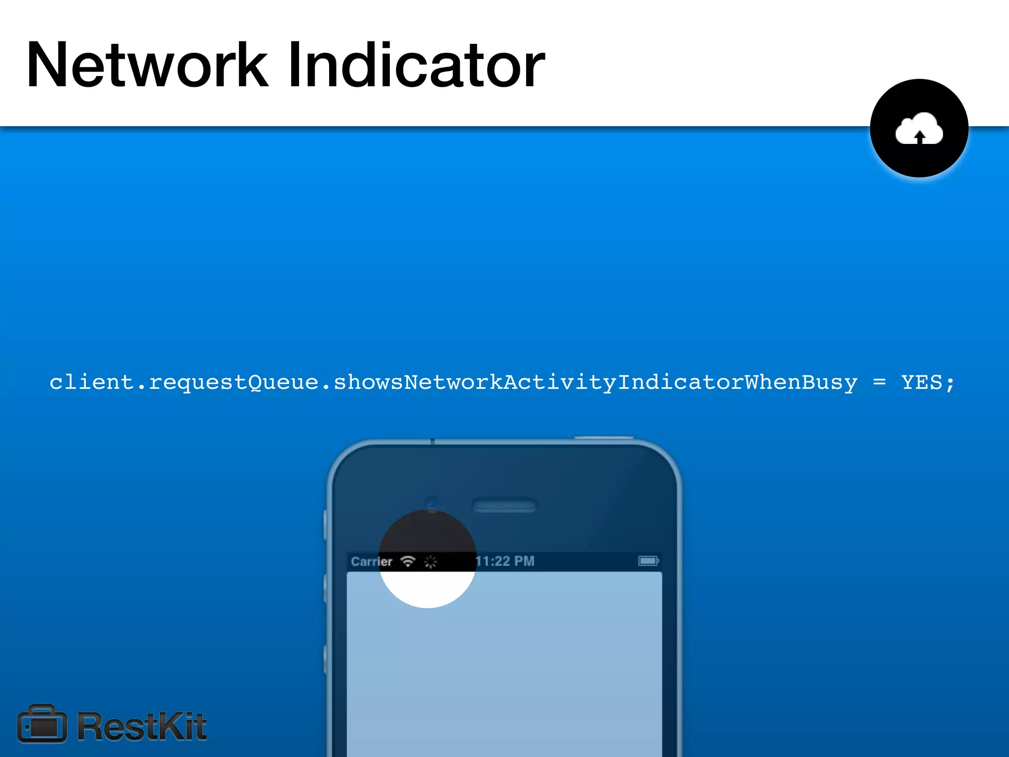 Network Indicator



client.requestQueue.showsNetworkActivityIndicatorWhenBusy = YES;
 