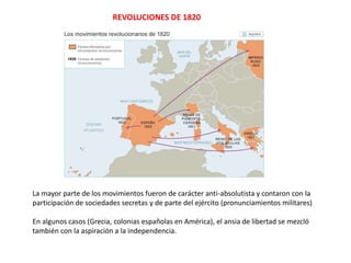 REVOLUCIONES DE 1820
La mayor parte de los movimientos fueron de carácter anti-absolutista y contaron con la
participación...