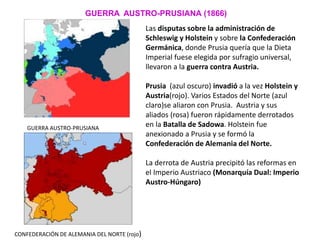 GUERRA AUSTRO-PRUSIANA (1866)
Las disputas sobre la administración de
Schleswig y Holstein y sobre la Confederación
Germán...