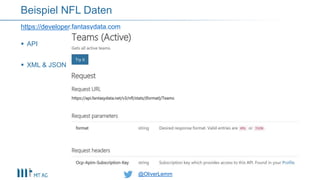 @OliverLemm@OliverLemm
 API
 XML & JSON
https://developer.fantasydata.com
Beispiel NFL Daten
 