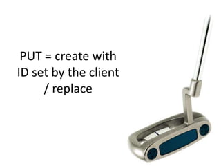 PUT = create with
ID set by the client
     / replace
 