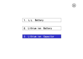 35




１．ＬＬ    Battery


２．Lithium ion     Battery


３．Lithium ion     Capacitor
 