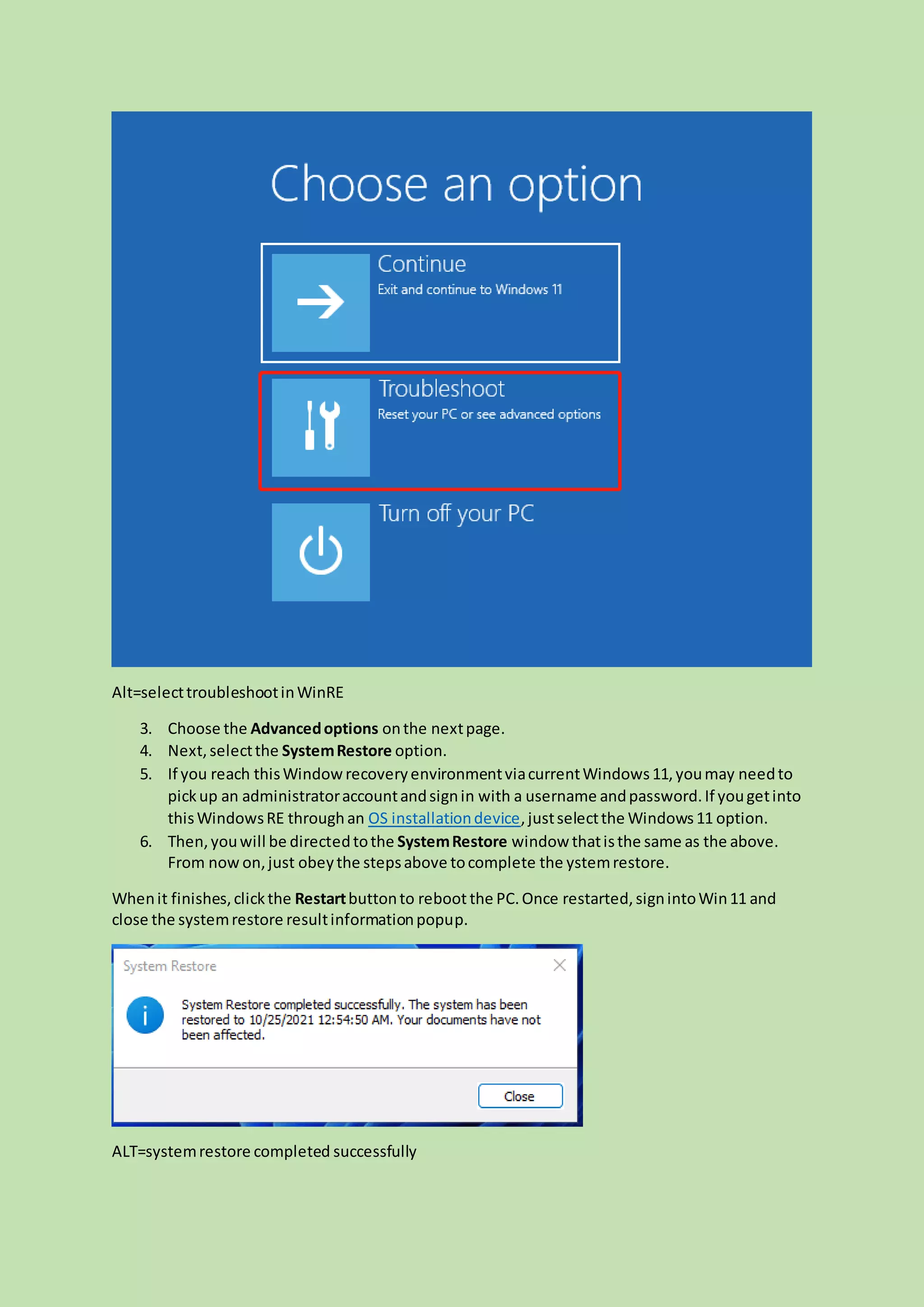 Restore computer to previous date windows 11 docx