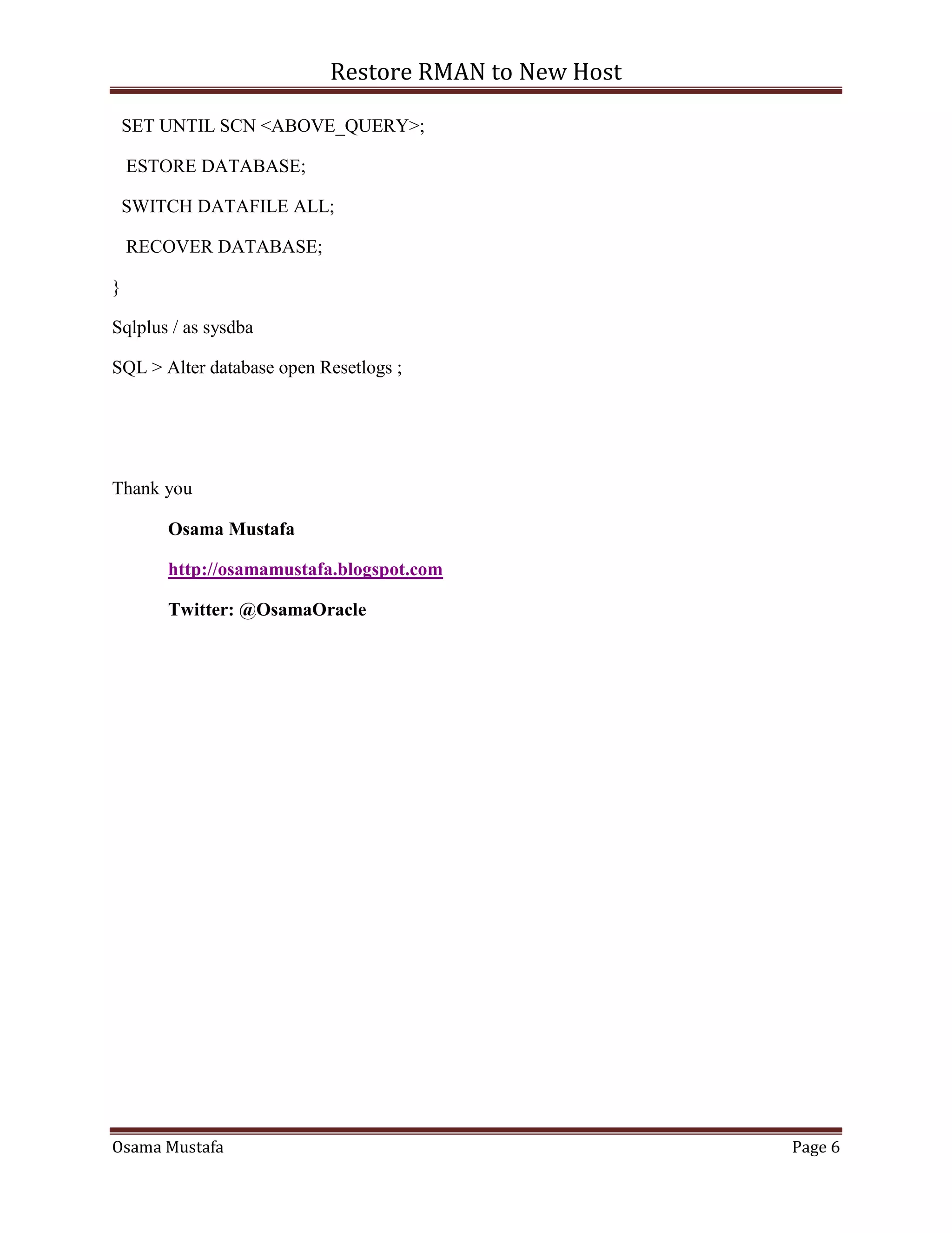 Step by Step Restore rman to different host PDF