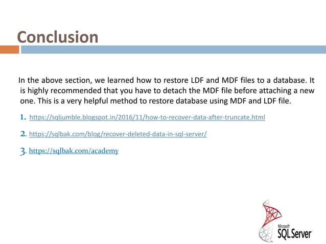 MDF and LDF in SQL Server | PPT