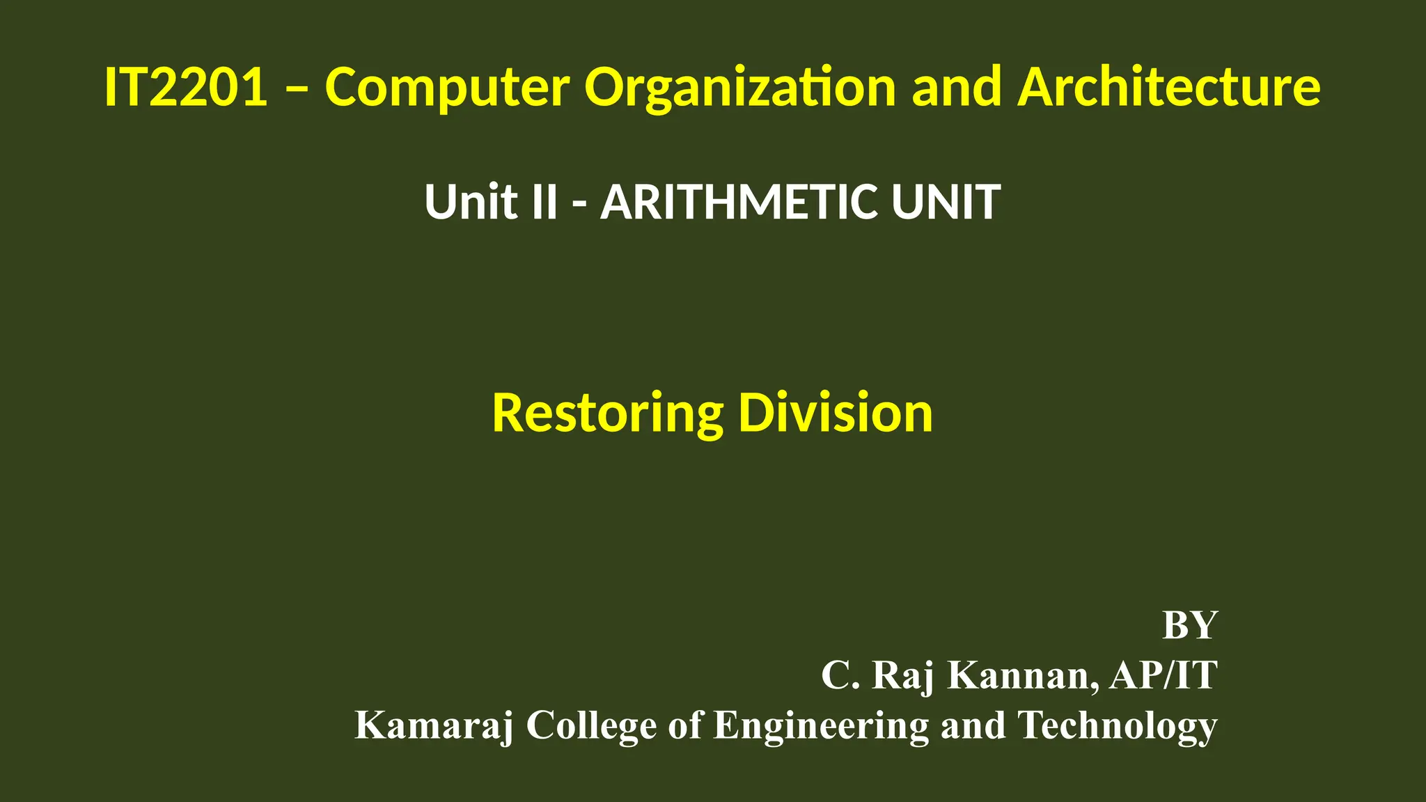Restoring Division Computer oragaiztions | PPT