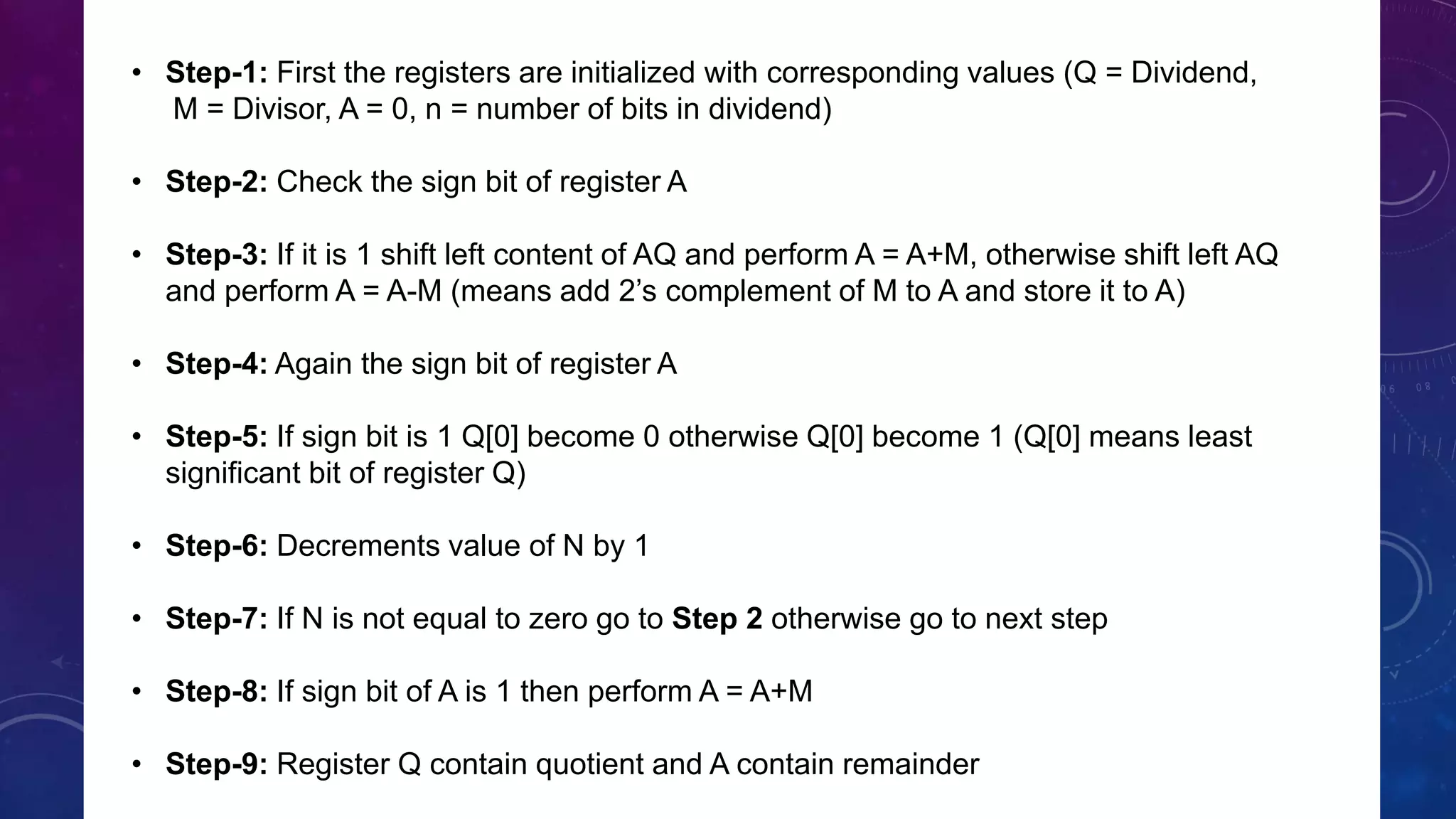 Restoring & Non-Restoring Division Algorithm By Sania Nisar | PPT