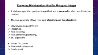 Restoring & Non-Restoring Division Algorithm By Sania Nisar | PPT